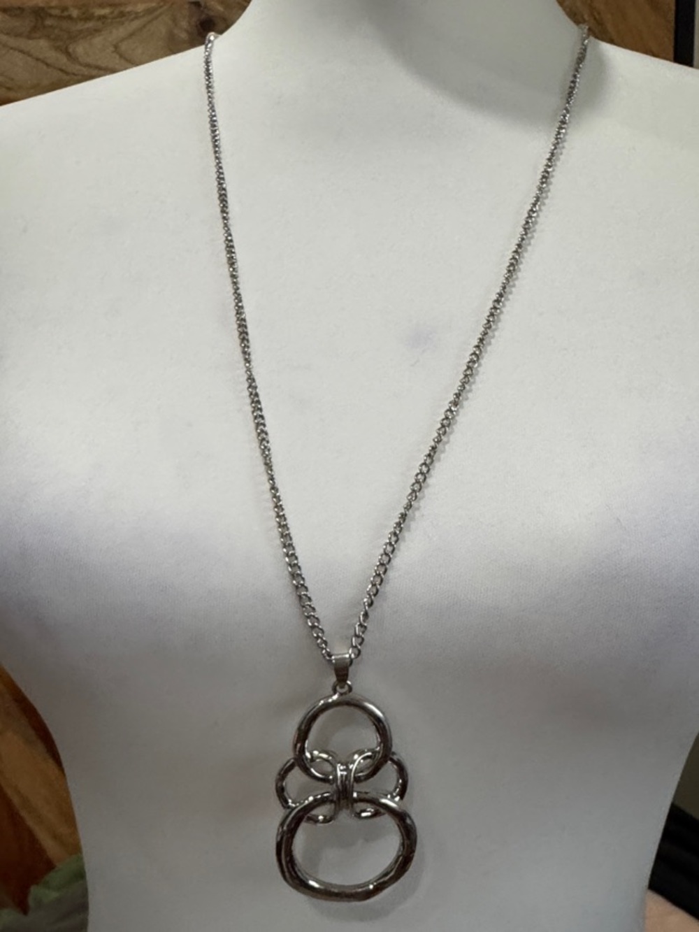 Interlocking Circle Silver Tone Pendant Adjustable Necklace & Earrings Set